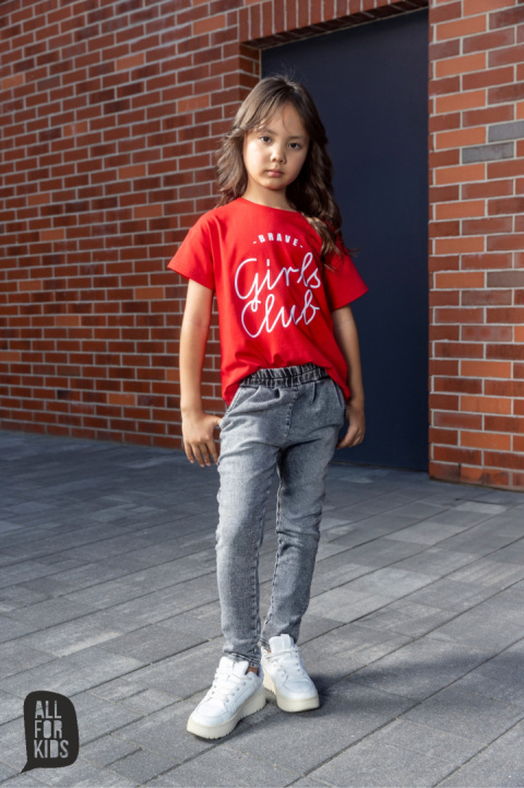 T shirt Girls Club dziewczęcy czerwień ALL FOR KIDS