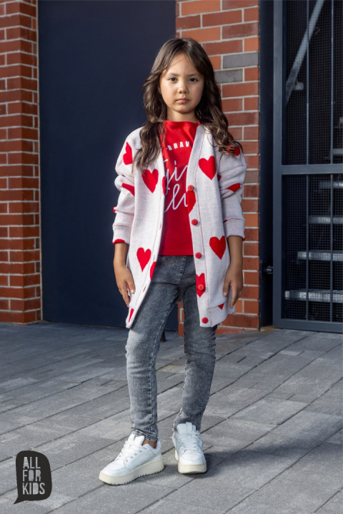 T shirt Girls Club dziewczęcy czerwień ALL FOR KIDS